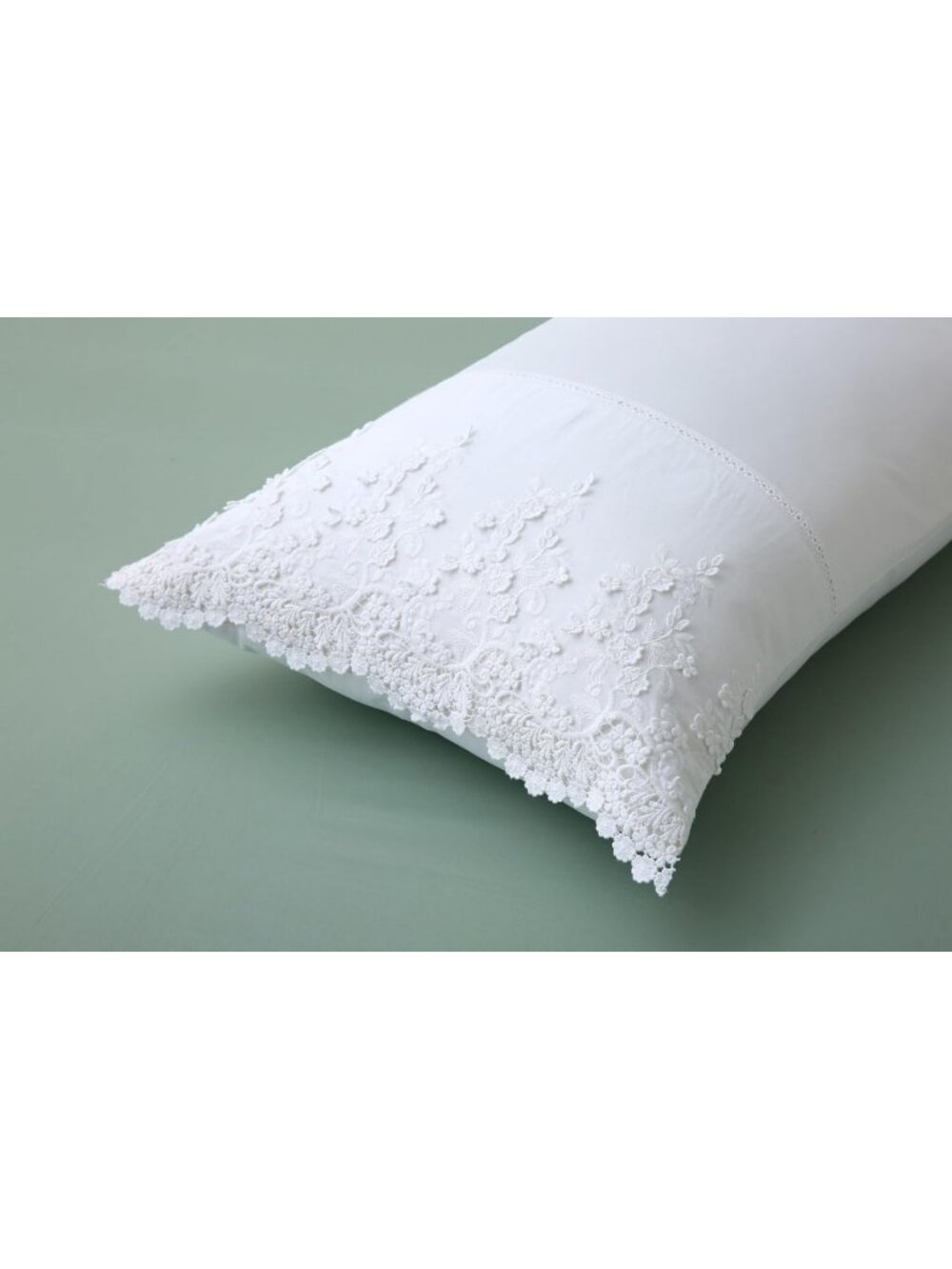 Elegant White Lace Pillow Shams with 3D Embroidered Flowers, Luxury Cotton Queen